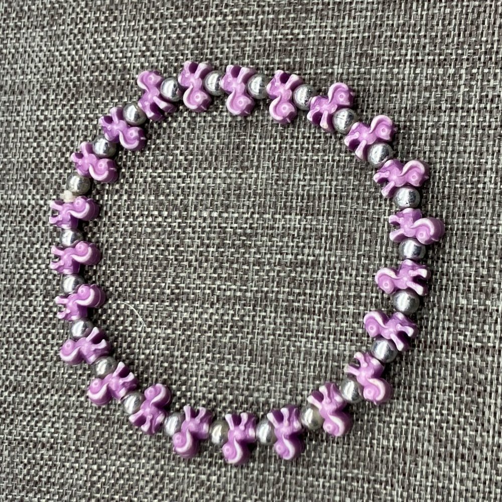 Trrtlz Friendship Bracelet Stretch Purple Unicorn Horse Silver Barbie Retro